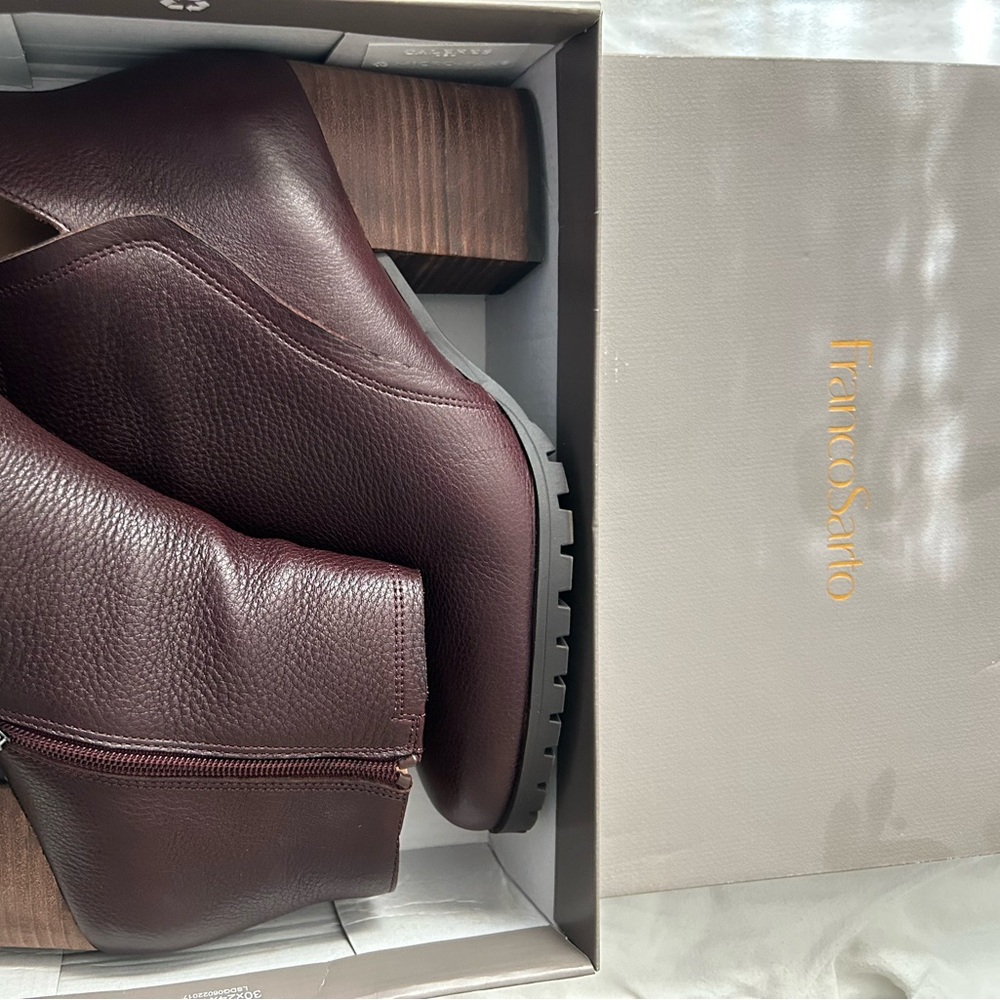 Franco Sarto wine colored leather boot, women’s size 11.